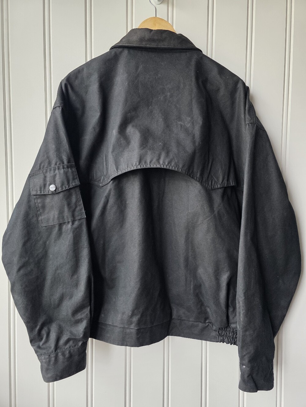 Outback Trail Foxfire Aussie Pathfinder Black Waxed Oilskin Bomber Jacket Mens L - Picture 9 of 12